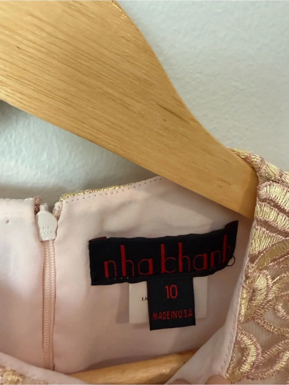 Nha Khanh Girls Blush Gold Embroidered Tulle Party Dress Formal Fancy Size 10